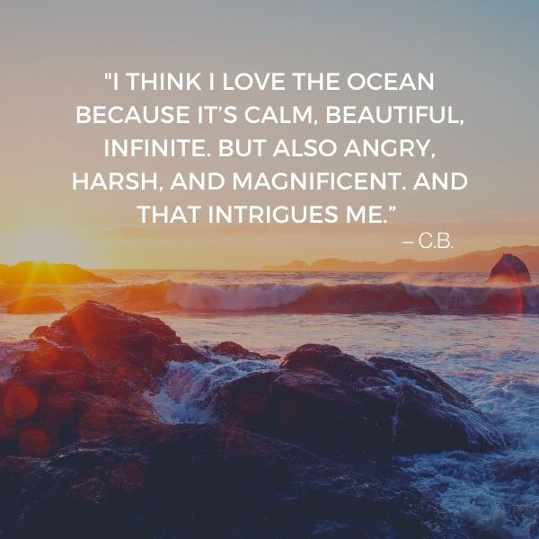 Quote about the ocean being calm but also magnificent