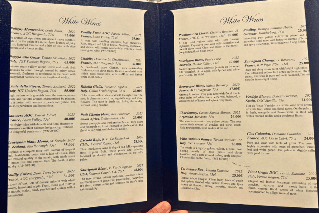 Star Clippers wine list