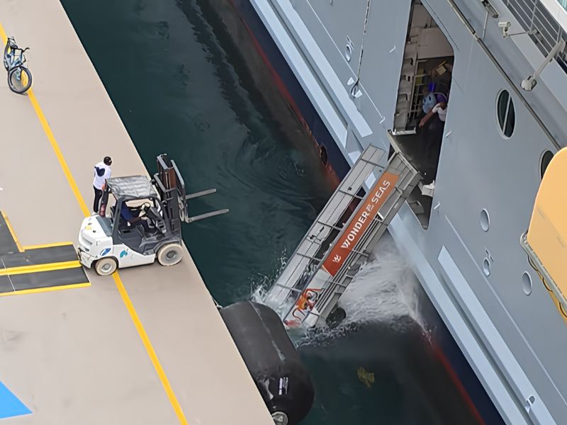 Wonder of the Seas gangway fall step 2 as it starts to fall