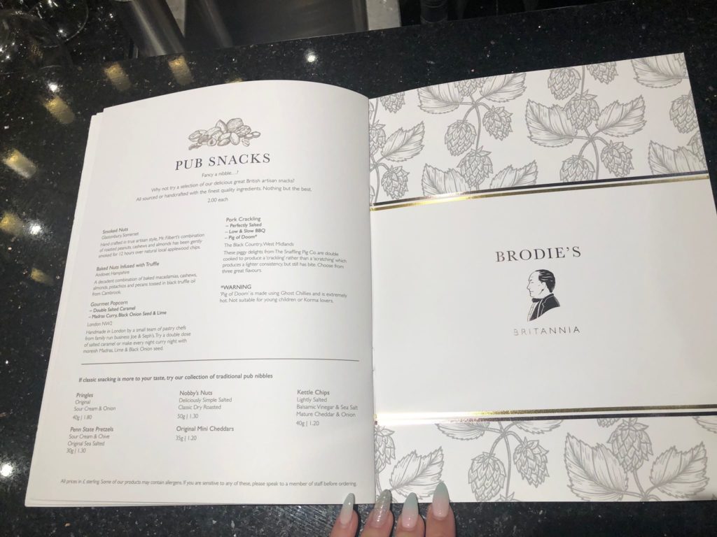 Brodies menu