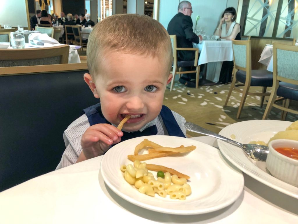 Child eating in Main Dining Room on P&O Britannia