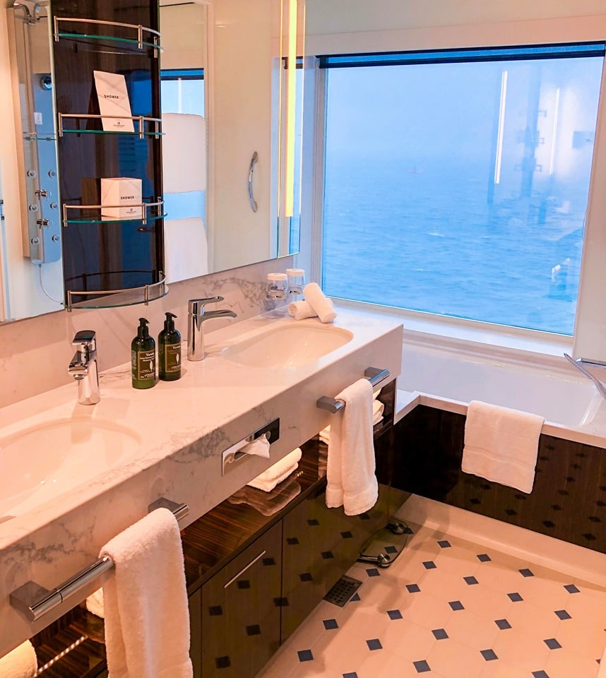 Bathroom with a view in the Haven Family Suite