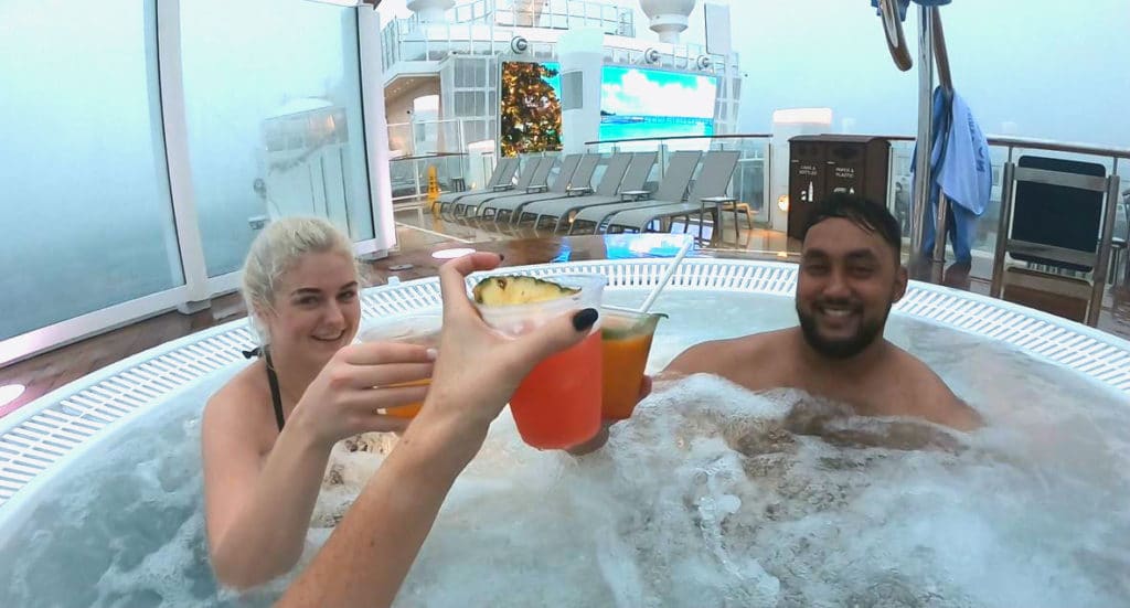 cocktails in the hot tub on Norwegian Encore