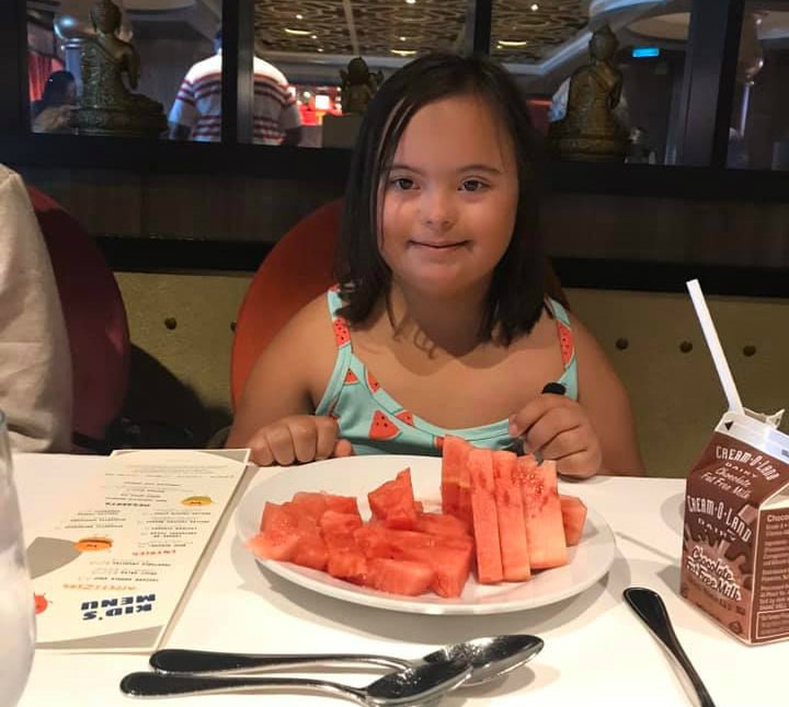 girl with watermelon on cruise ship