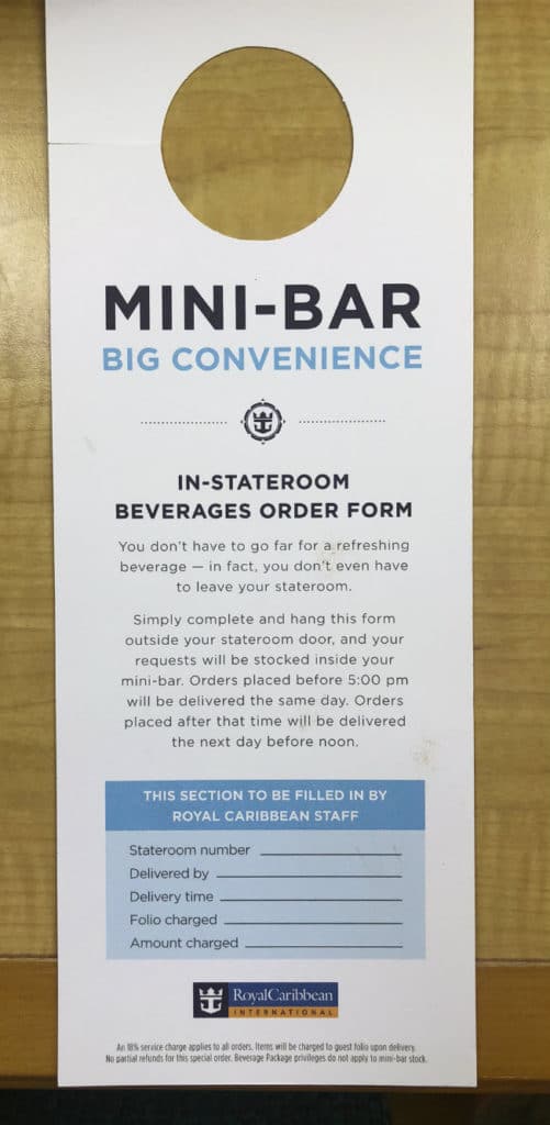 Royal Caribbean Mini Bar Menu 1