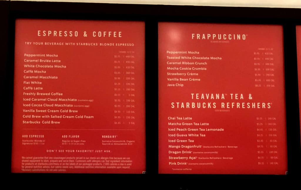 Royal Caribbean starbucks menu