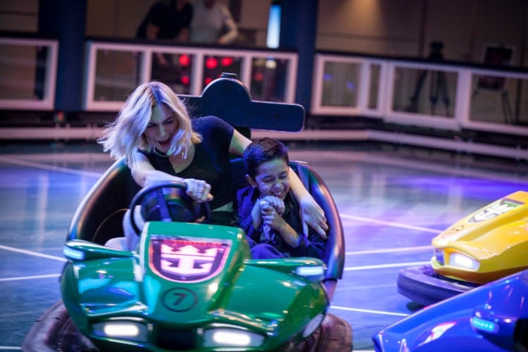 Lady and a child riding the Bumper Cars