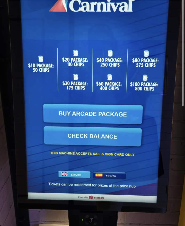 Arcade packages on Carnival