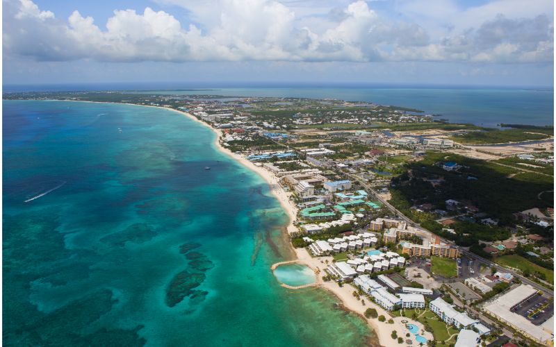 Aerial view of coastline of Grand Cayman