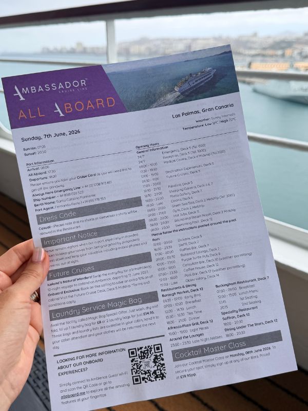 Ambassador Cruise Line Daily Schedule