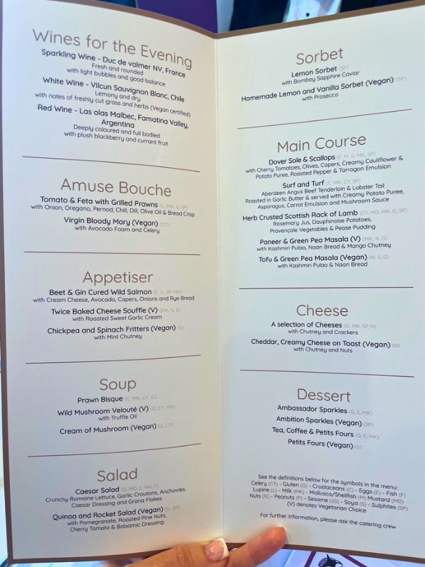 Captain's Gala menu on Ambience