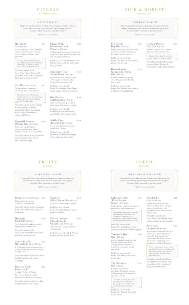 P&O Cruises Anderson's Bar and Library menu
