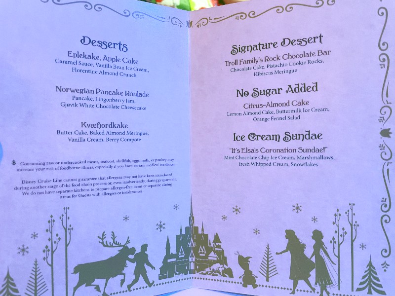 Arendelle Dessert Menu
