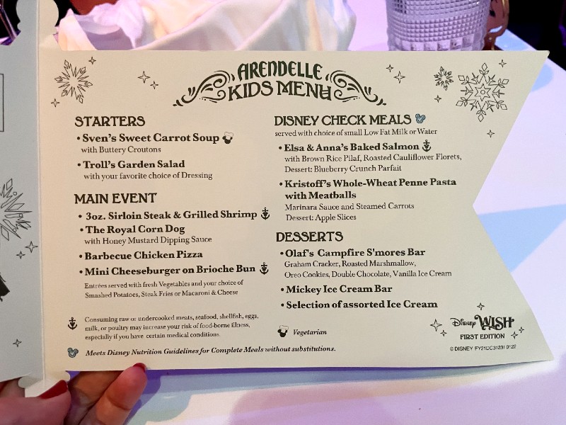 Arendelle Kids Menu