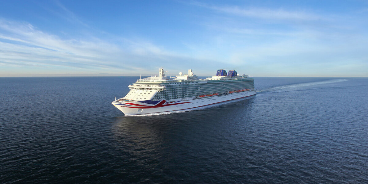 A photo of the P&O Britannia on the ocean.