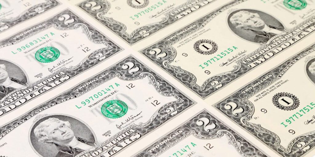 Background of two-dollar bills