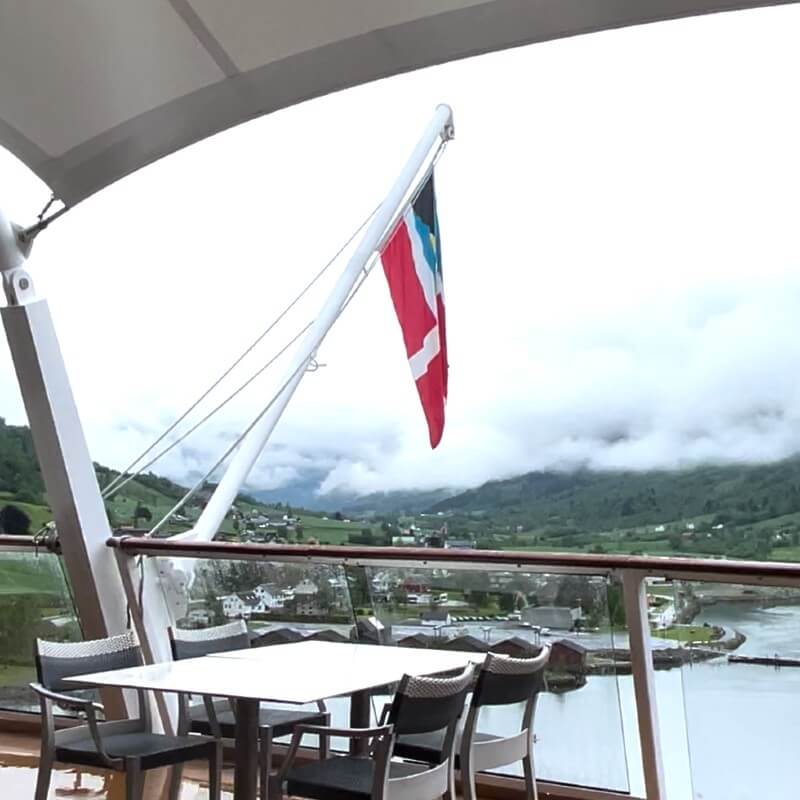 The Bahamian flag viewed from the Windjammer Marketplace buffet on Anthem of the Seas in Norway