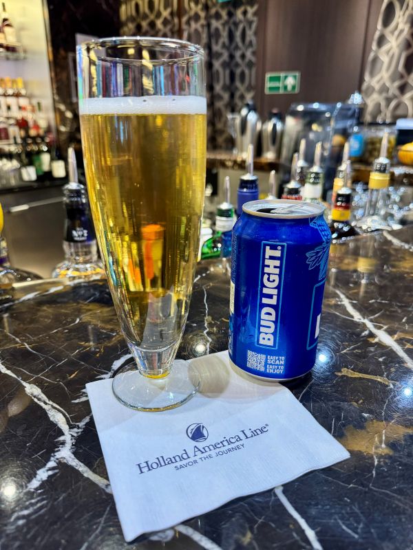 Beer served on Holland America at the bar
