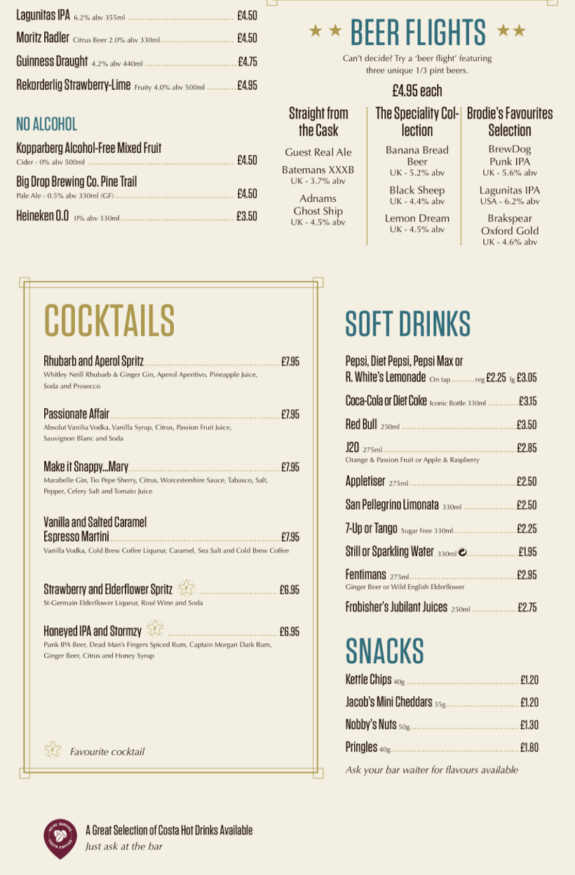 p&o cruises australia drinks menu