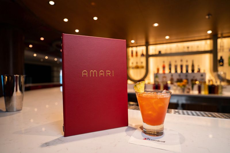 Carnival Venezia Amari Bar drinks Pineapple Rum Negroni with menu