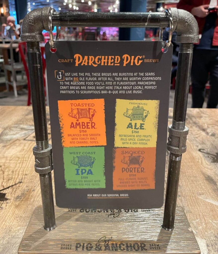 Carnival Pig & Anchor drinks menu