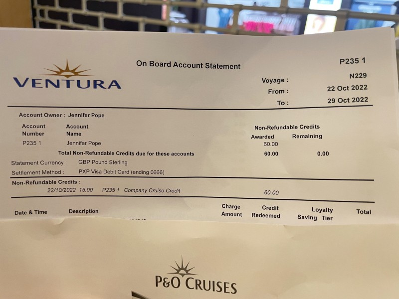 Carnival cruise credit on P&O Cruise