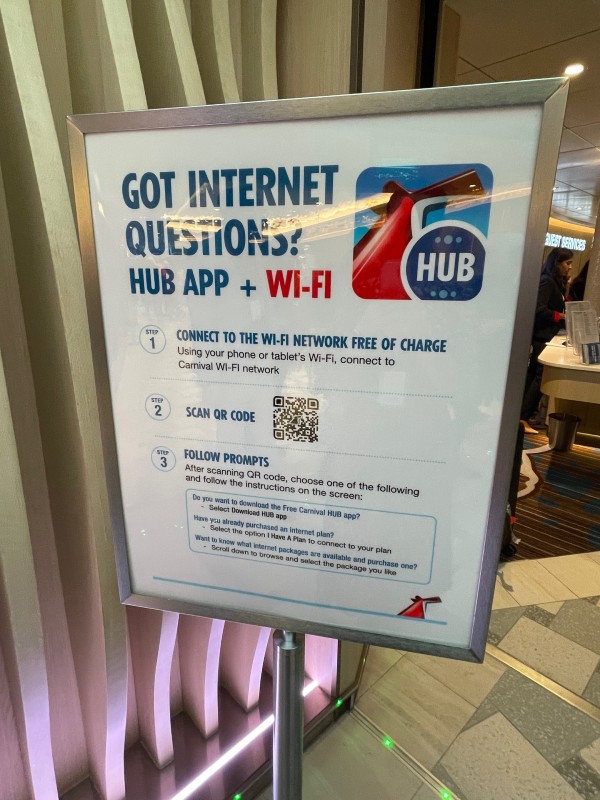 Sign about free wifi on Carnival Celebration