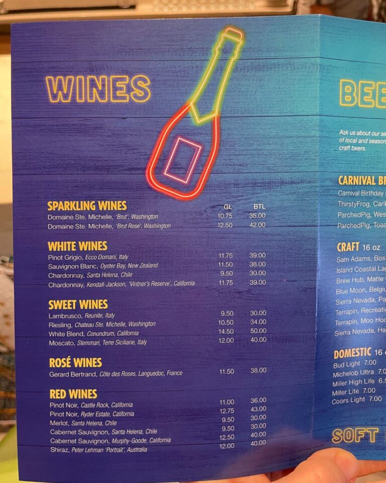 Carnival Cruise Drink Menus & Prices (2024)
