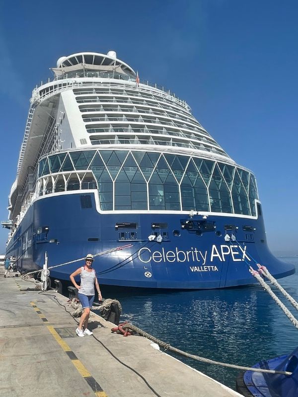 Me standing in front of Celebrity Apex cruise ship