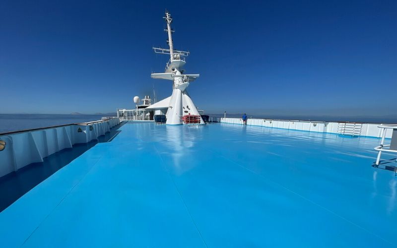 Celestyal Olympia's deck with blue flooring