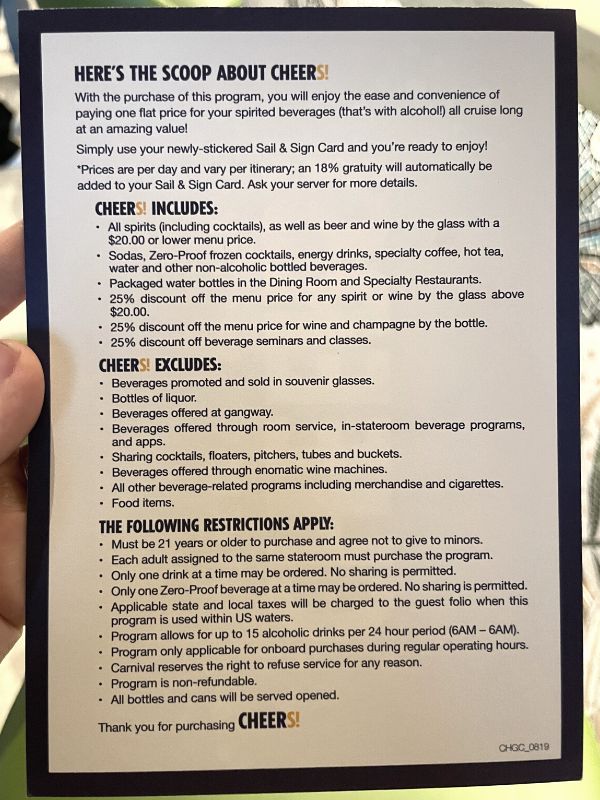 Cheers Package Terms and Conditions