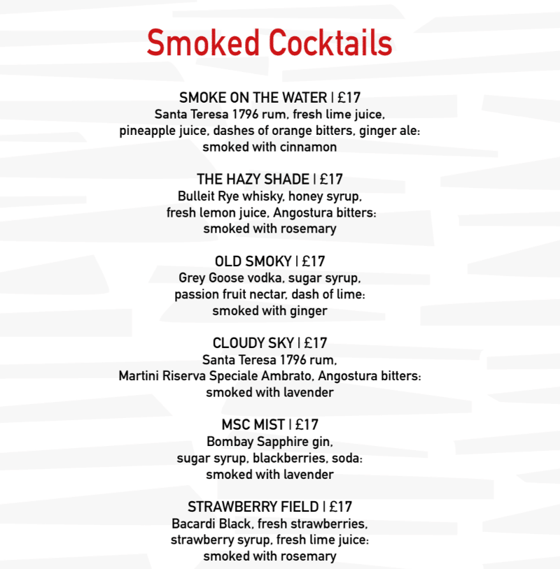 MSC Cruises smoked cocktails