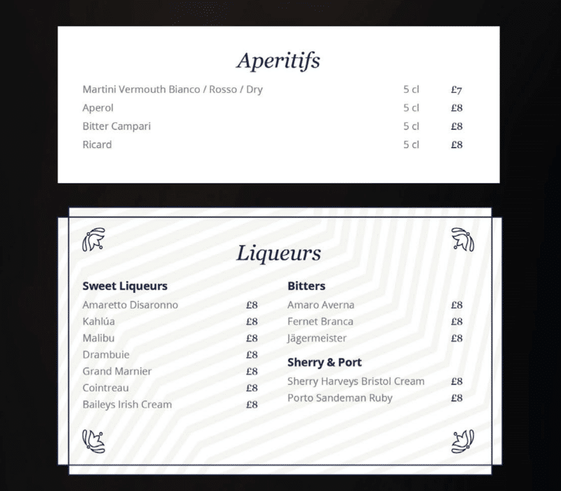 MSC Cruises aperetif  menu