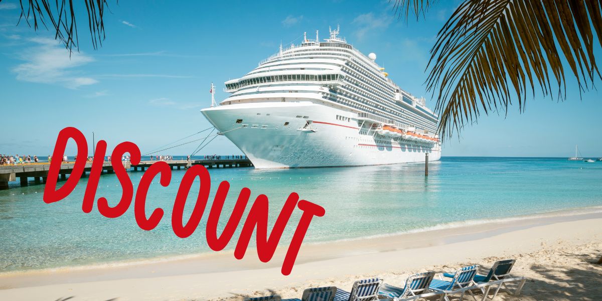 A cruise ship with the word "discount" across the photo.
