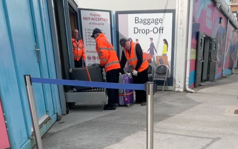 Cruise luggage handled by security at Liverpool cruise port