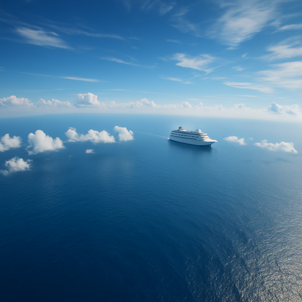 cruise ship sailing on the ocean showing the slight curvature of the earth