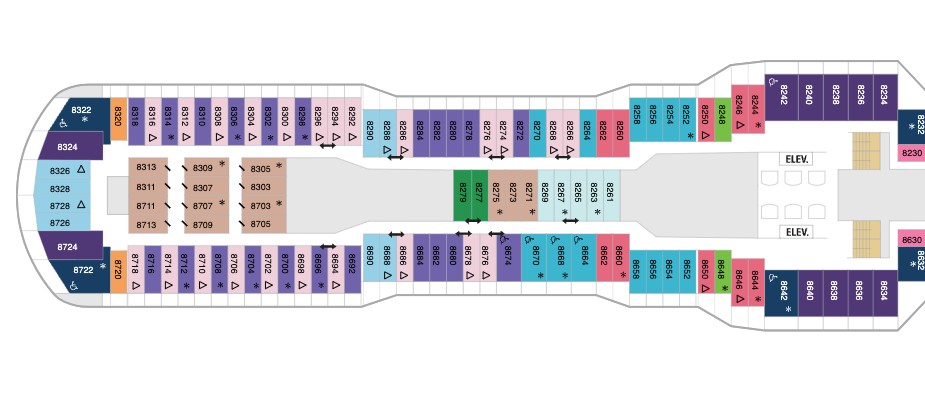 Deck plan showing deck 8 on Spectrum of the Seas