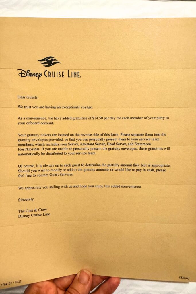 Disney Cruise Gratuities Letter