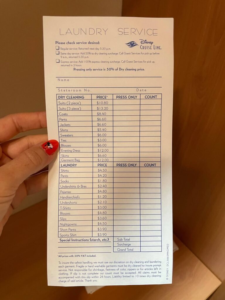 laundry on disney cruise cost