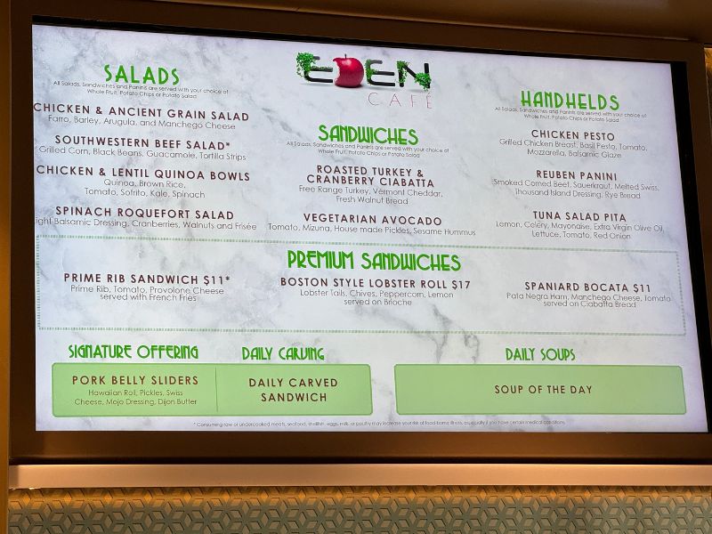 Eden lunch menu