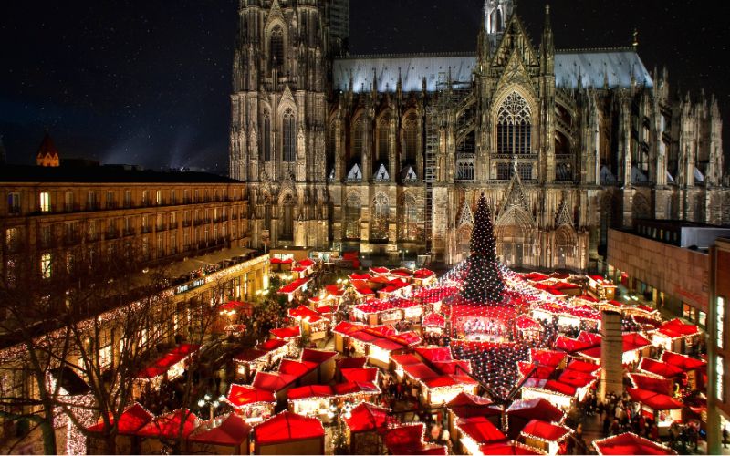 European Christmas Markets with a huge church behind