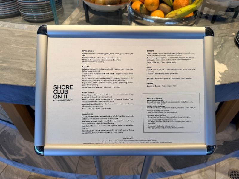 Explora III Shore Club On 11 Menu