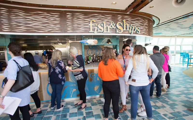 Cruise guests buying at Fish & Ships
