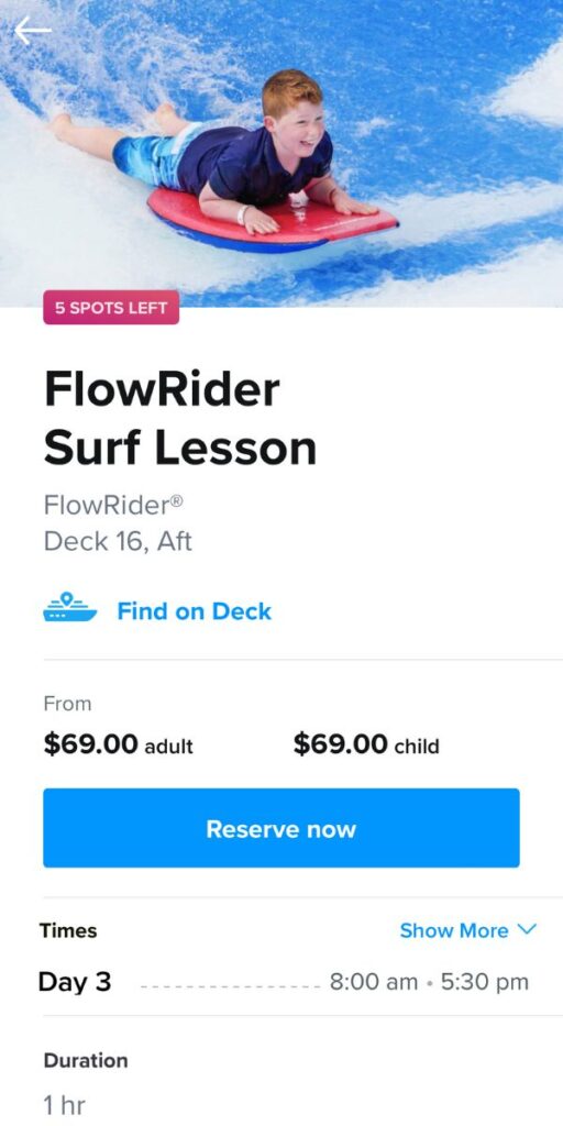 FlowRider surf lesson reservation
