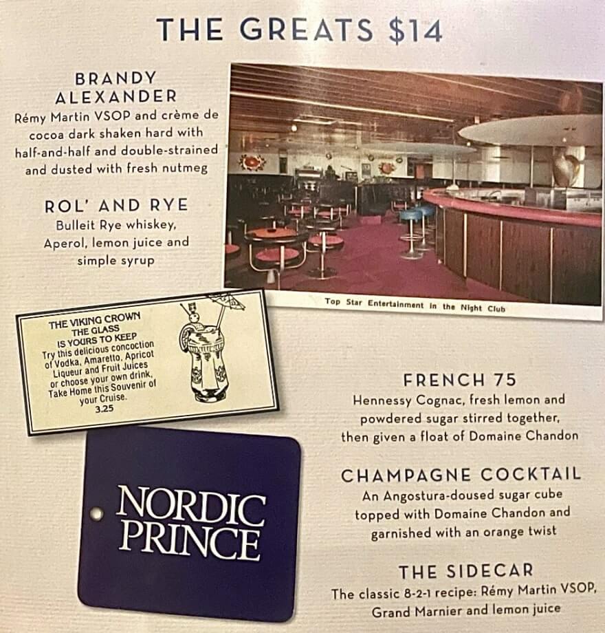 Royal Caribbean cocktail menu