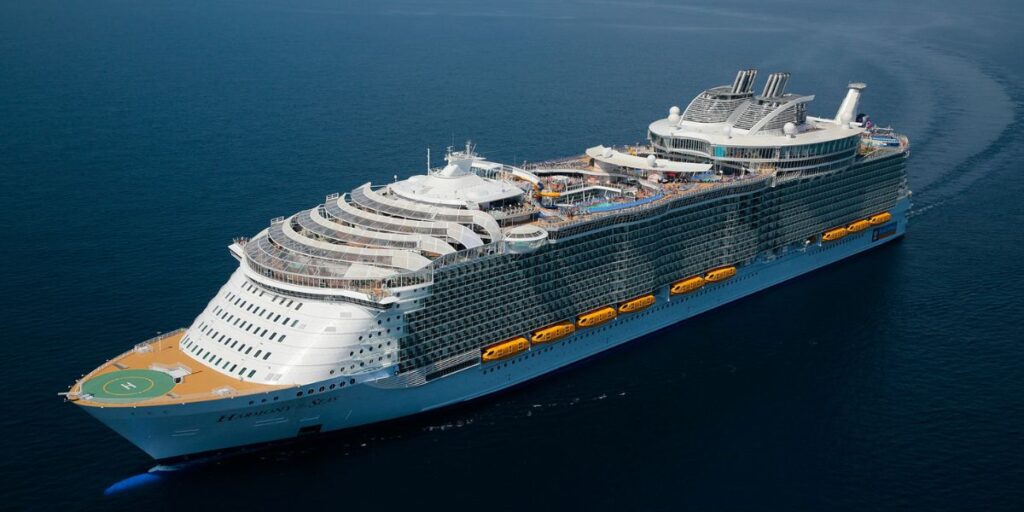 Aerial shot of the world's largest cruise ship, Harmony of the Seas.