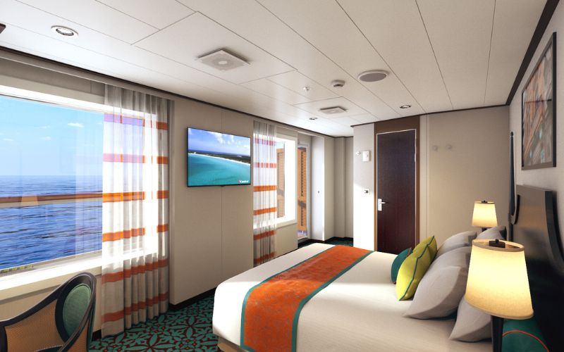 One of the Havana Staterooms with a properly-sized window facing the ocean for a beautiful seascape view.