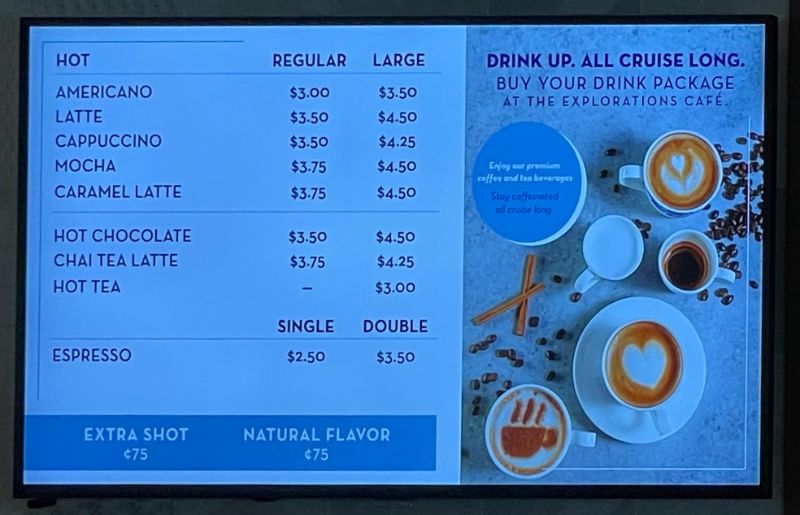 Holland America Line coffee menu