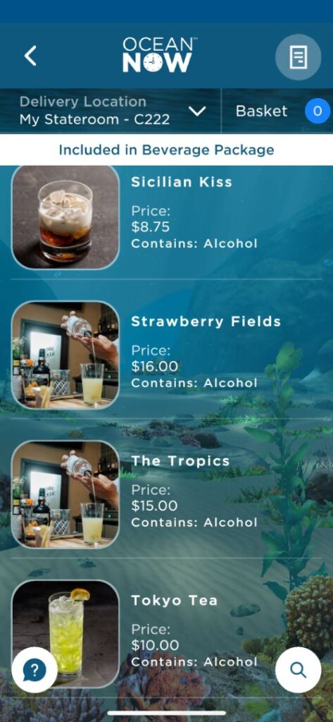 Princess Cruises Cocktail Menu (2022) 