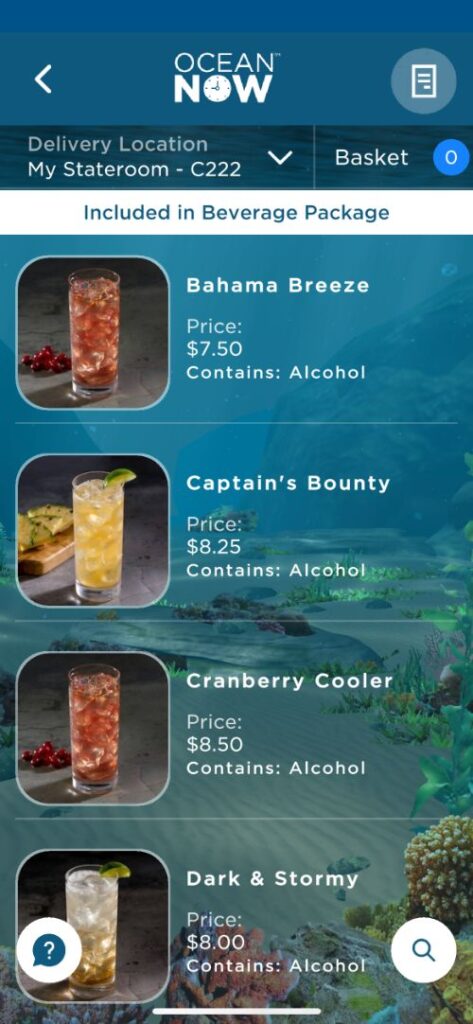 Princess Cruises Cocktail Menu (2022) 
